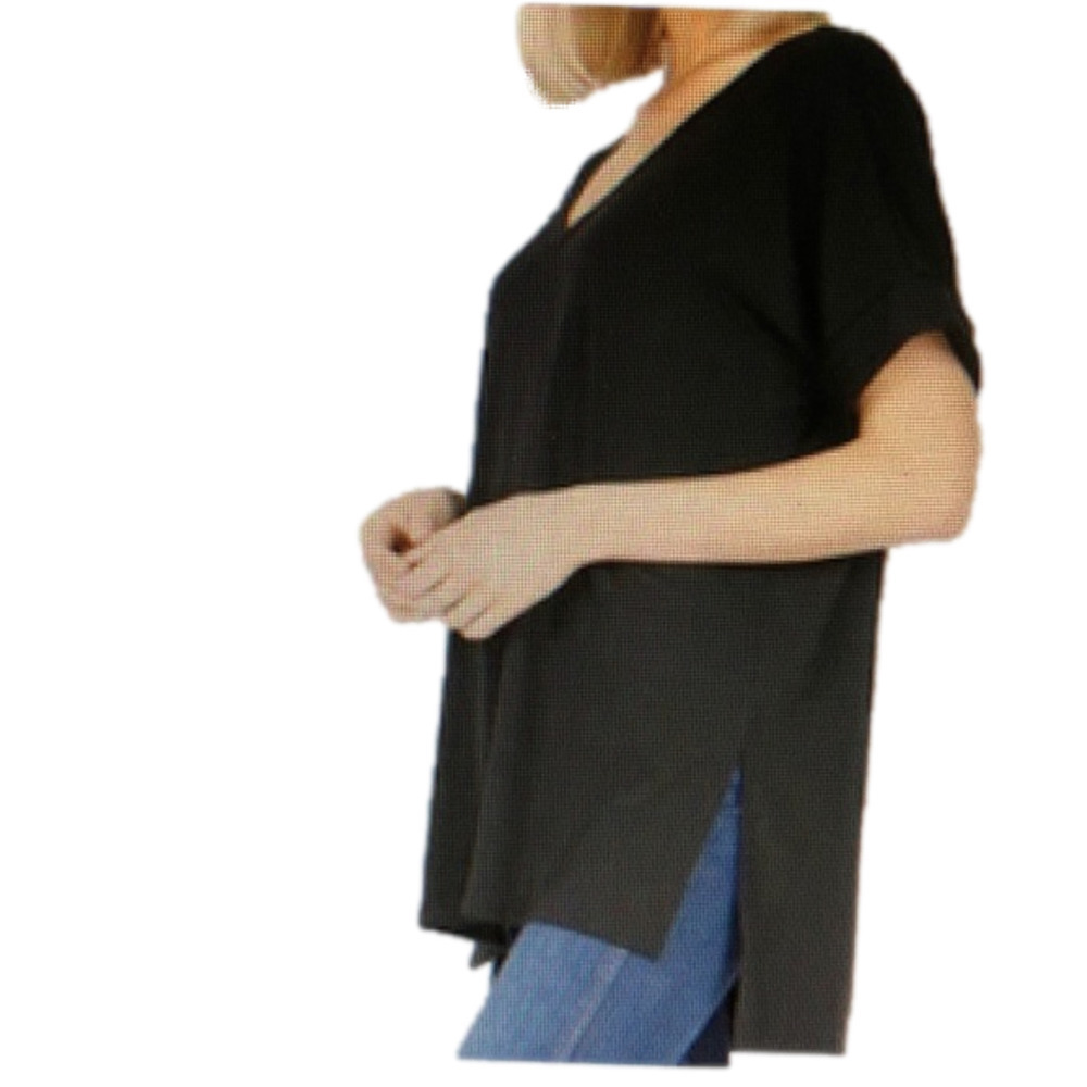 Rolled Short Sleeve V-Neck Hi-Low Hem Tunic